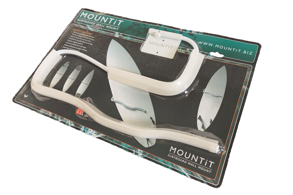 Displaying a surfboard on the wall by MOUNTiT, product image.